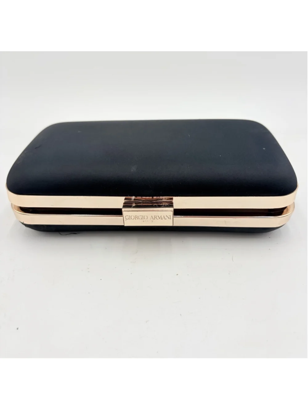 GIORGIO ARMANI PARFUMS Hard Case CLUTCH Black Gold Tone Evening Bag